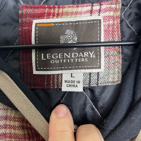 Legendary Outfitters Plaid Shacket Large Red/Brown Hooded Snap Front Drawstring - Picture 8 of 13